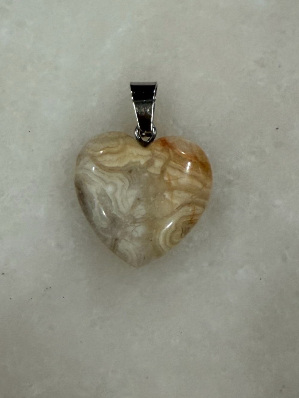 Heart Shaped Beige Crazy Lace Agate Pendant